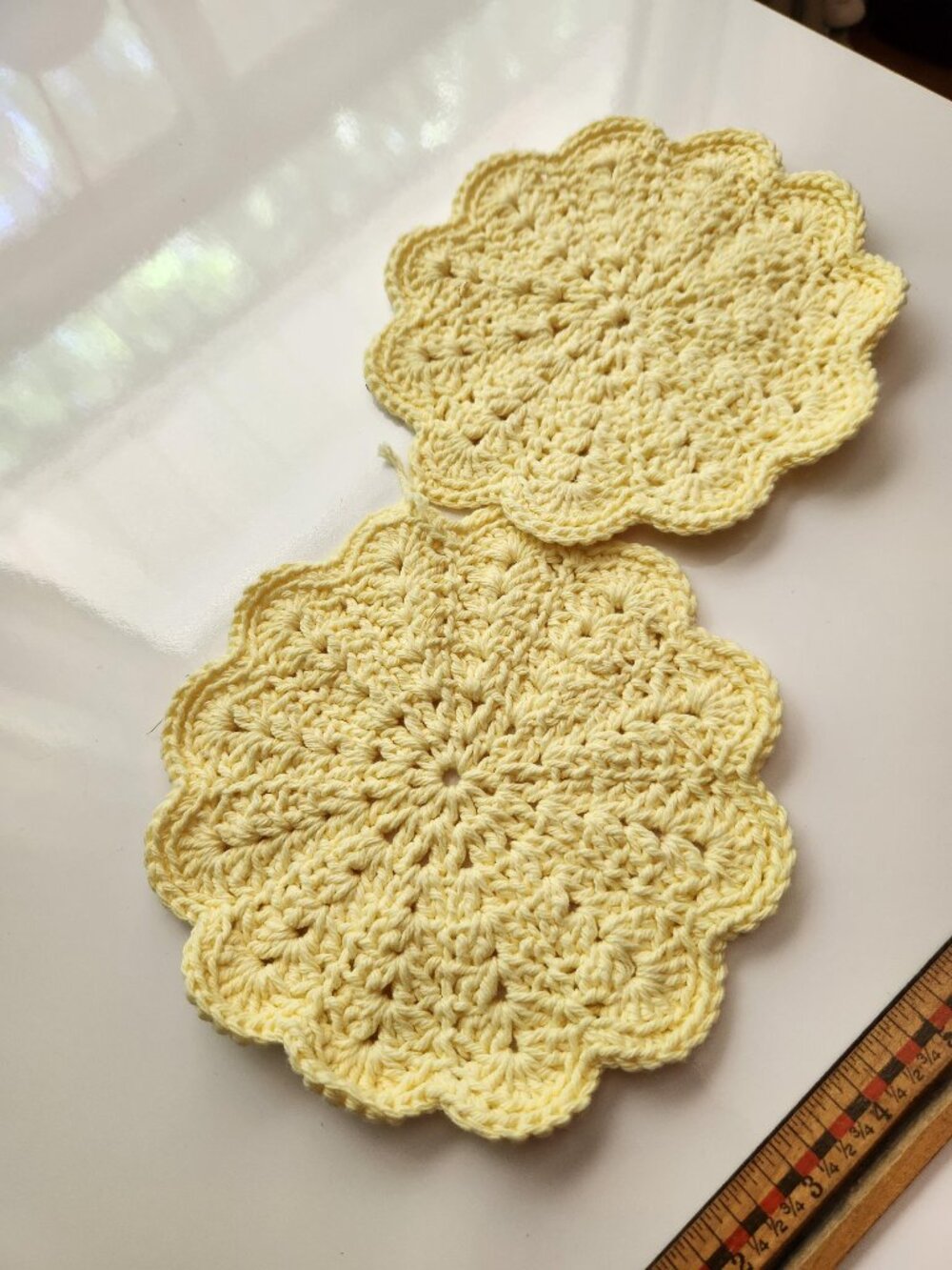 Yellow Vintage pair of handmade crochet pot holders Kitchen Baking Cooking